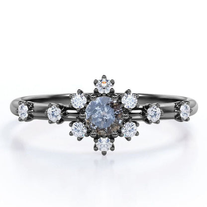 7 Stone Cluster - 0.58 Carat round Shaped Salt and Pepper Diamond with Moissanit