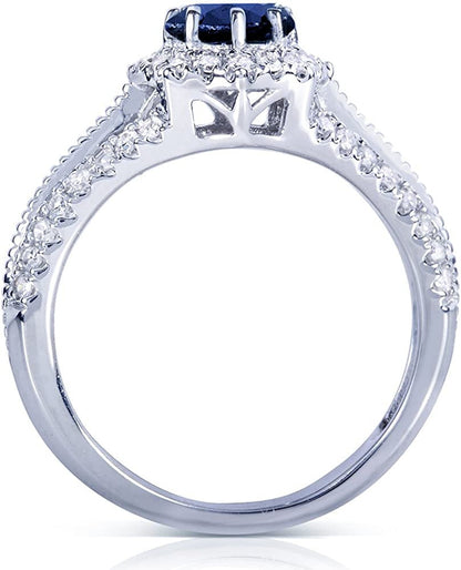 Vintage Style Sapphire & Diamond Engagement Ring 1 Carat (Ctw) in 14K White Gold