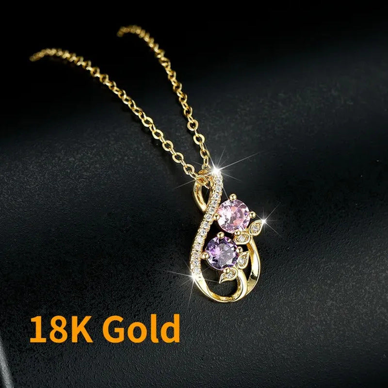 Unique 18K Gold Number Eight Pink Sapphire Tulip Pendant White Diamond Necklace