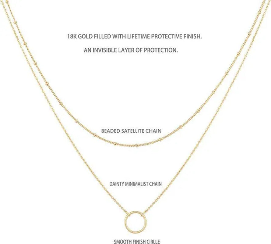 Layered Necklace Pendant Handcrafted 18K Gold Plated Delicate Circle Gold Neckla