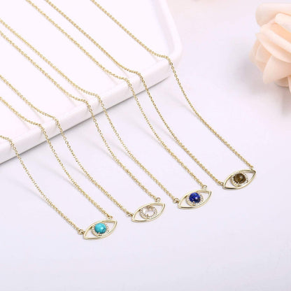 14K Gold Dainty Evil Eye Necklace for Women | Gemstone Necklace | Real Crystal N