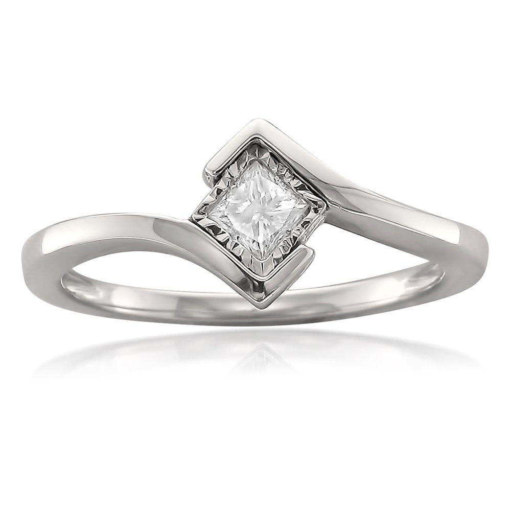 1/5 Carat Princess-Cut Diamond Engagement Ring in 14K White Gold (Color- I-J) (C