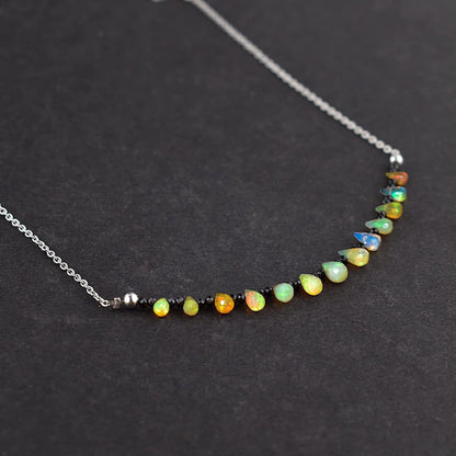 ® Ultra Premium Natural Welo Opal Drops & Black Spinel Gemstone Beads Dainty Nec