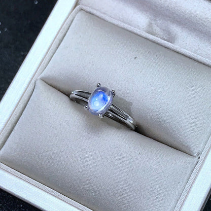 2 Carat Natural Moonstone Ring 925 Silver Inlaid with Blue Glass Body