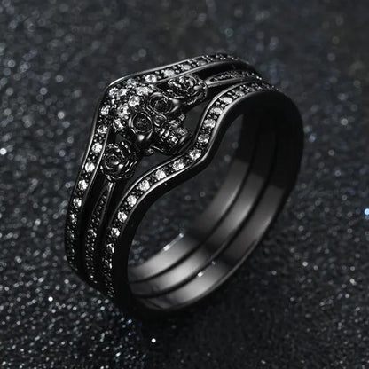Skull Roses Ring Set Zircon Crystal Black Fashion Wedding Jewelry Gift Rings