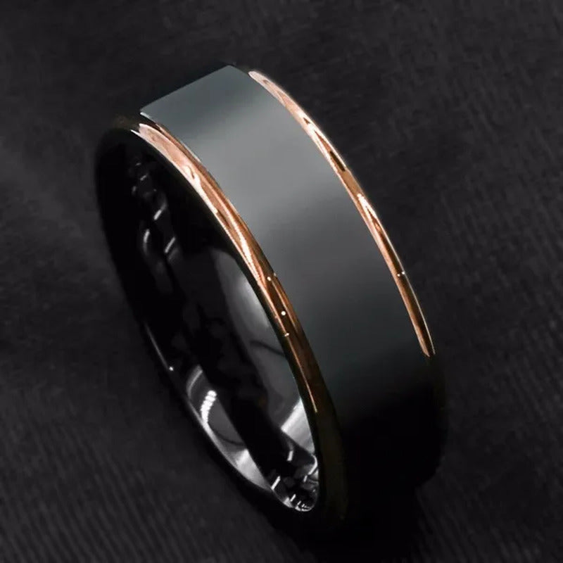 8MM Fashion Men'S and Women'S Tungsten Carbide Ring Rose Gold Black Brushed Wedd