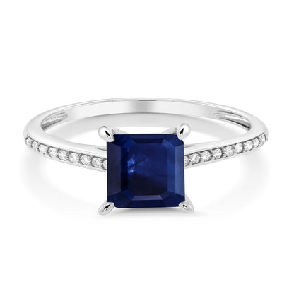 10K White Gold Blue Sapphire and White Diamond Women'S Engagement Ring (1.34 Ctt