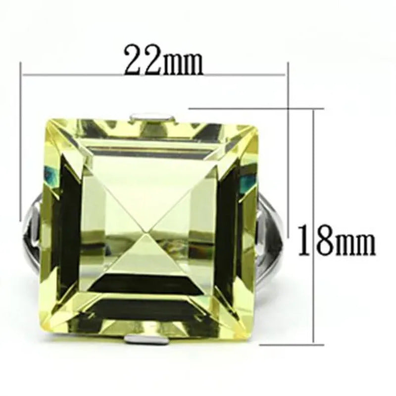 32.44Ct Princess Cut Citrine Yellow Cubic Zirconia Stainless Steel Cocktail Ring