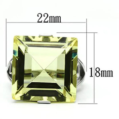 32.44Ct Princess Cut Citrine Yellow Cubic Zirconia Stainless Steel Cocktail Ring