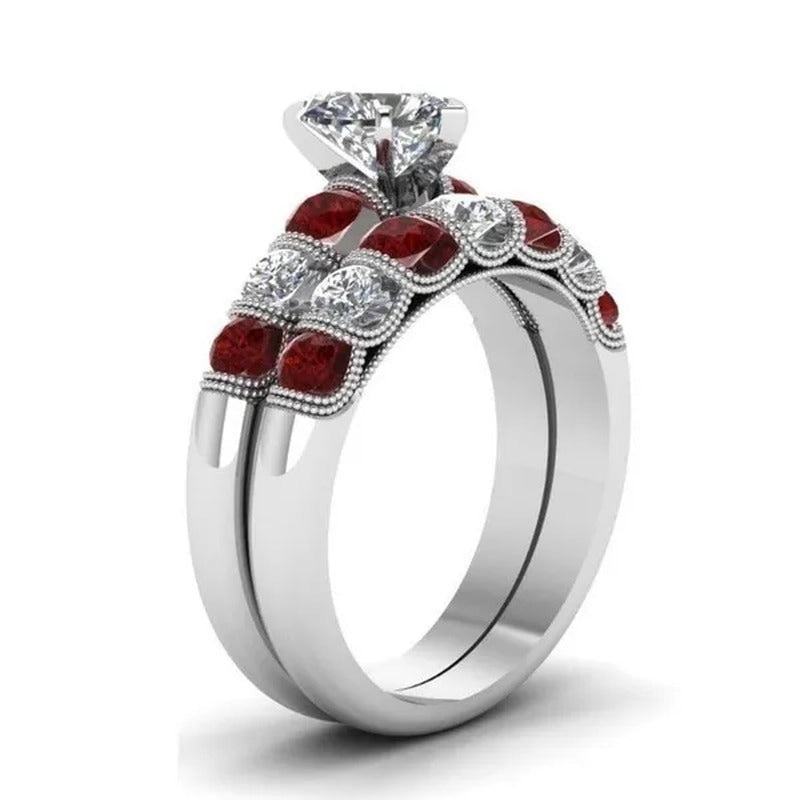 Luxury Heart Ring Sets for Women Natural Gemstones Ruby Rings Promise Rings Set