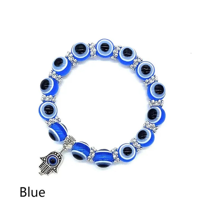 5 Colors Evil Eye Hamsa Beaded Charm Stretch Bracelet Hand of Fatima Turkish Luc