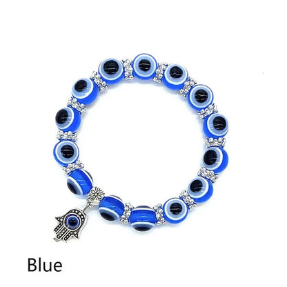5 Colors Evil Eye Hamsa Beaded Charm Stretch Bracelet Hand of Fatima Turkish Luc