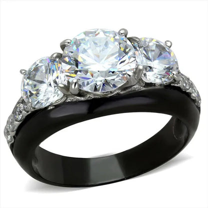 4.45 Ct round Cut AAA CZ Black Stainless Steel Engagement Ring Women'S Size 5-10