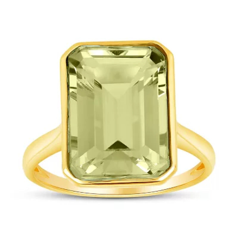 Prasiolite Emerald Shaped Ring in 14 Karat Yellow Gold