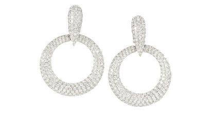 ROUND BRILLIANT SHAPE DIAMOND DANGLE STYLE LINE DROP EARRING 5.22 CTTW 18 K GOLD