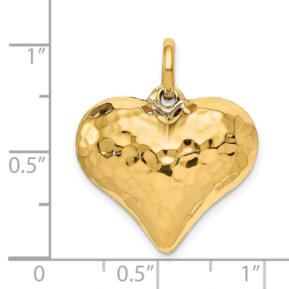 14K Yellow Gold Polished and Hammered 3-D Heart Pendant Charm (26Mm X 21Mm) with