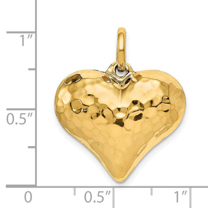 14K Yellow Gold Polished and Hammered 3-D Heart Pendant Charm (26Mm X 21Mm) with