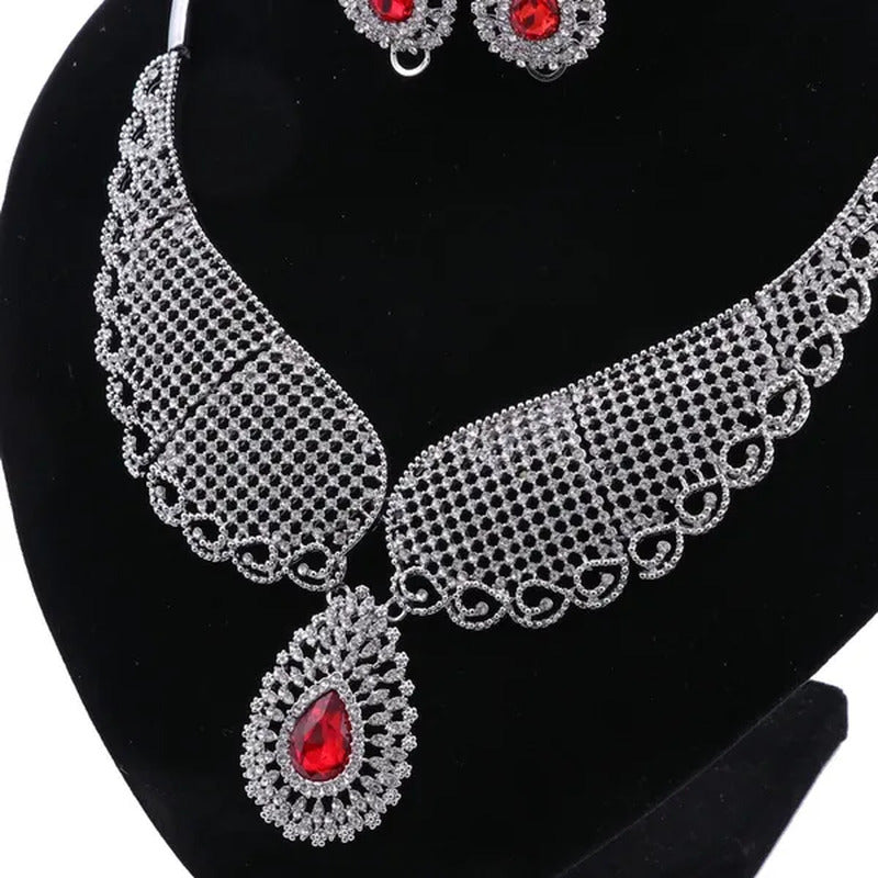 Vintage Turkish Women African Beads Jewelry Set Dubai Indian Crystal Ruby Weddin