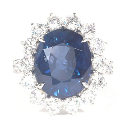 Elegant 11.73 Carat GIA Cert Sapphire 2.85 ct Diamond Platinum Ring