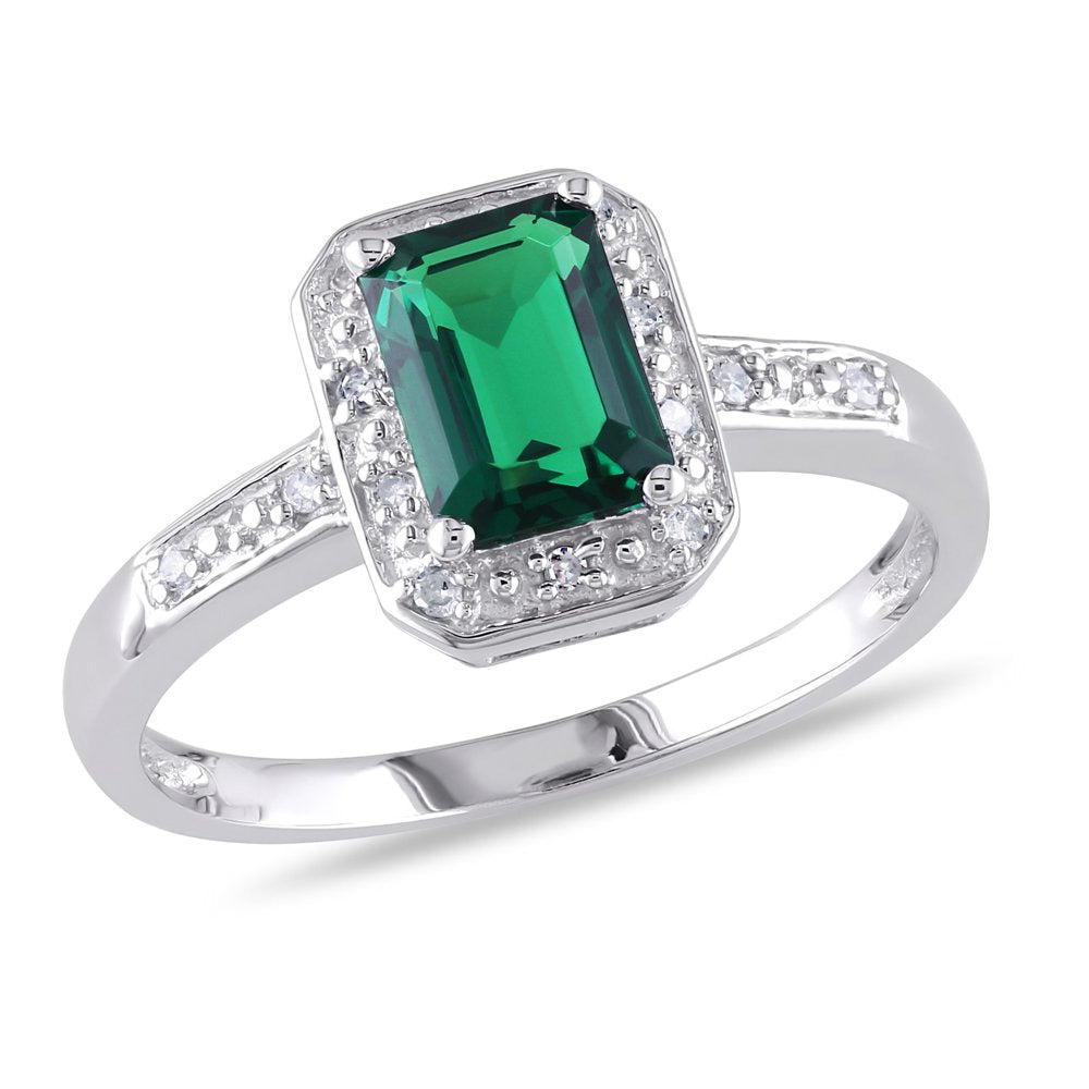 Miabella Women'S 7/8 Carat T.G.W. Emerald-Cut Created Emerald and Diamond Sterli