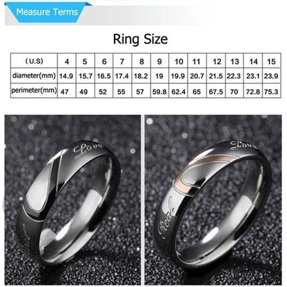 2 Pcs / Set . Heart of Love Couple Titanium Steel Wedding Rings for Women Fashio