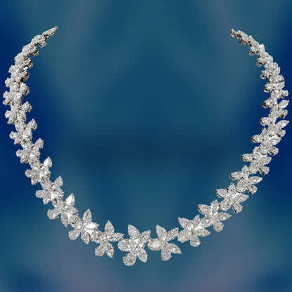 Diamond Platinum Wreath Necklace 56.77 carats of G color VS clarity diamond