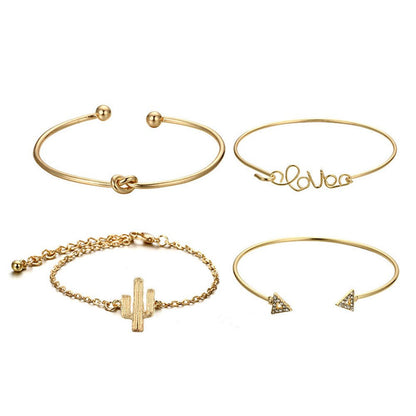4PC Knot Love Gold Opening Vintage Beautiful Leaf Arrow Bangle Cuff Bracelets Se