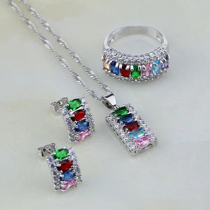 Multicolor 925 Silver Jewelry Set Mystic Topaz Jewelry Sets for Women Necklace/E