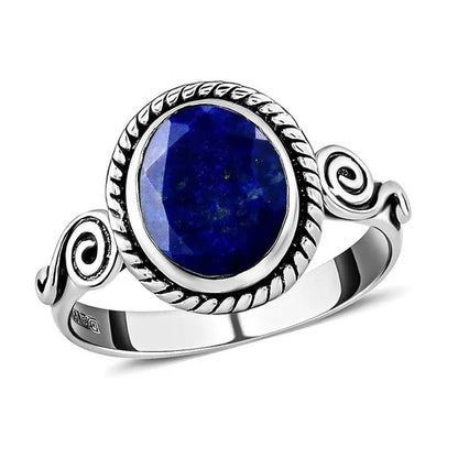 Shop LC Solitaire Ring 925 Sterling Silver Boho Handmade Oval Lapis Lazuli Cryst