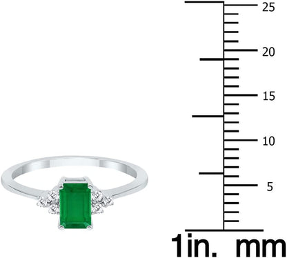 Gemstone and Diamond Ring in 10K White Gold (Available in Emerald, Sapphire, Blu