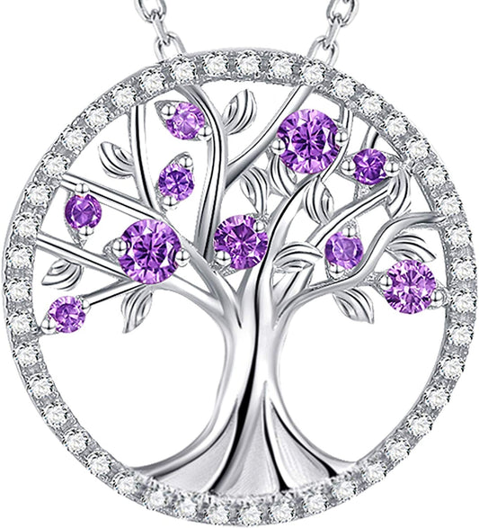 Tree of Life Necklace for Women January February March Birthstones Garnet Amethy