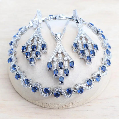Blue/Red/Green/Purple Zircon 925 Silver Jewelry Set for Women