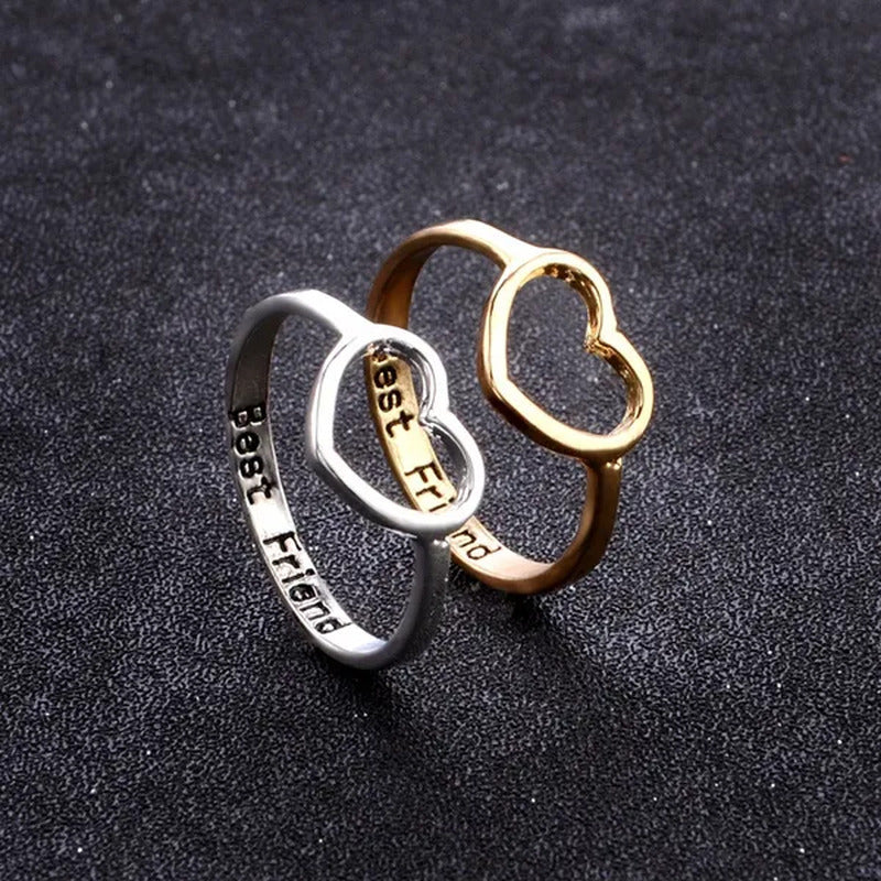 18K Gold Heart Shaped Hollow-Out Ring Silver/Rose Gold Letter Rings for Best Fri
