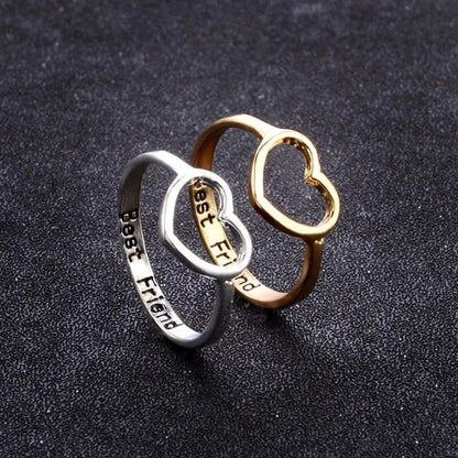 18K Gold Heart Shaped Hollow-Out Ring Silver/Rose Gold Letter Rings for Best Fri