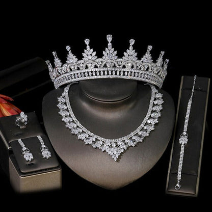 5 Pieces of Zircon Bridal Jewelry Set, Women'S Party Luxury Dubai Nigeria