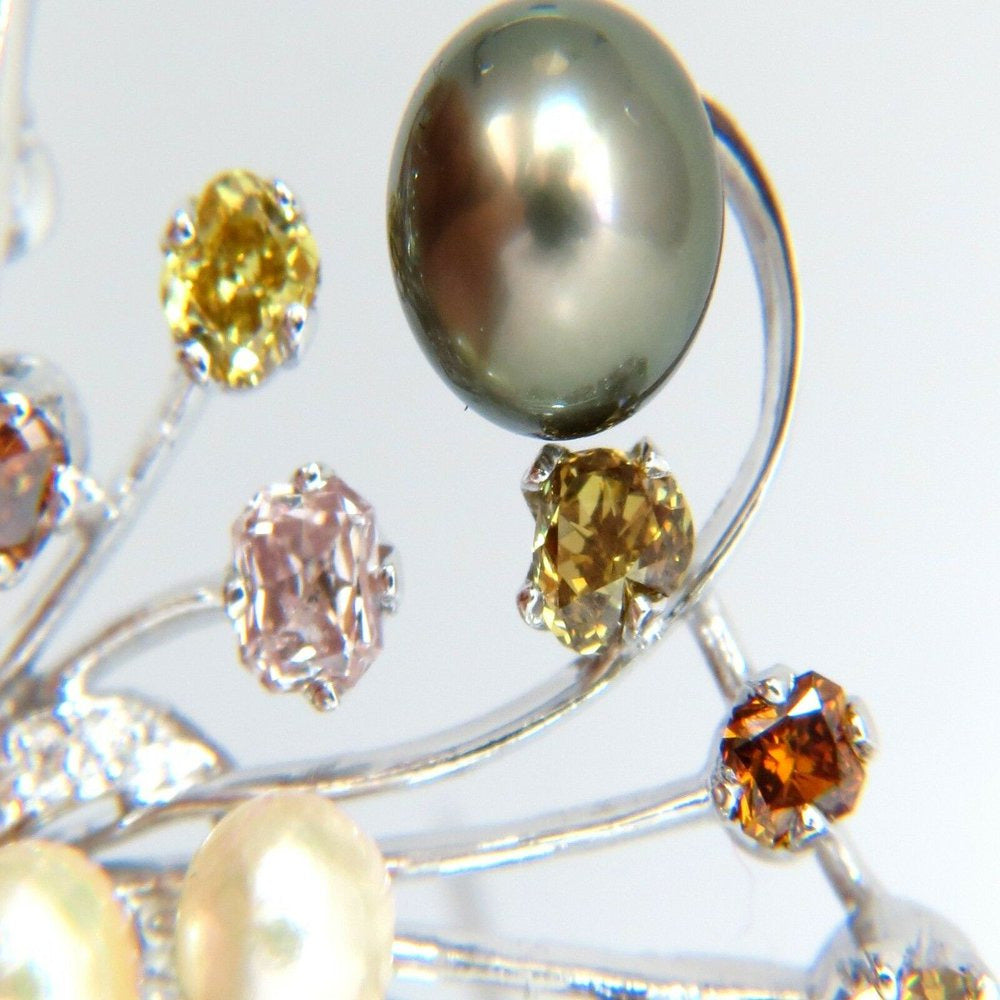 6.00Ct NATURAL FANCY COLOR YELLOW ORANGE BROWN PINK DIAMOND BROOCH &PEARL