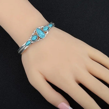 Women Vintage Jewelry Soild Sterling Natural Gemstone Turquoise Bracelet Adjusta