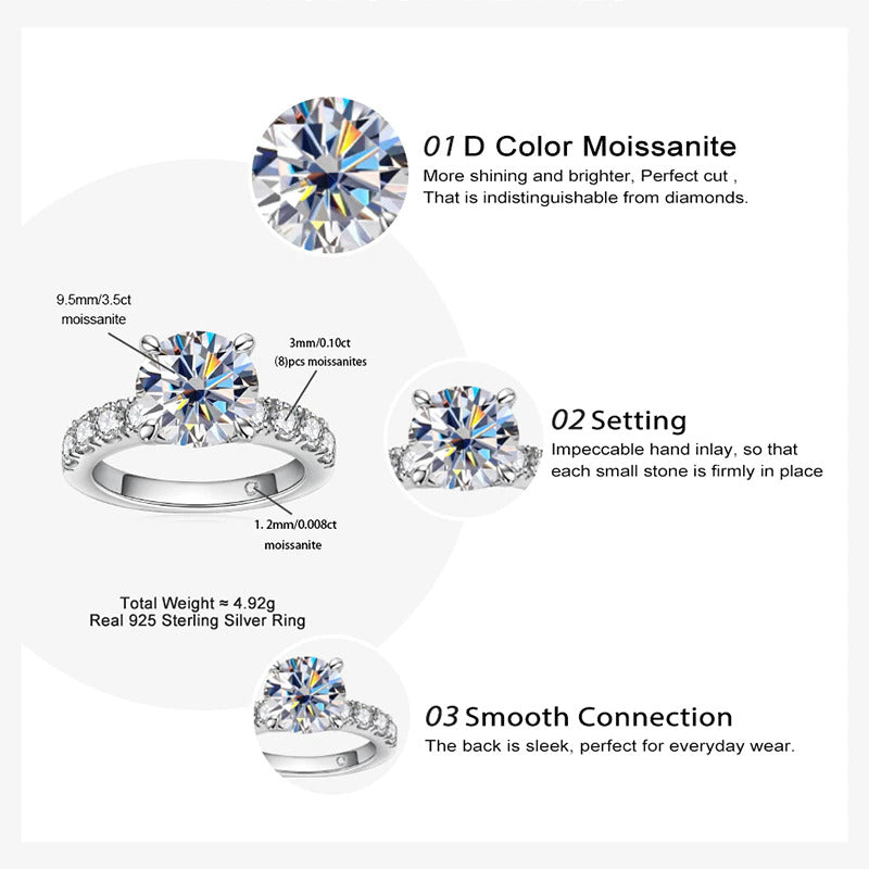 Real 3.5Ct 9.5Mm D Color Moissanite Wedding Rings for Women Top Quality 18K
