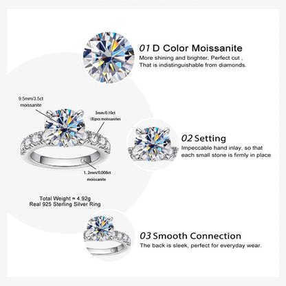 Real 3.5Ct 9.5Mm D Color Moissanite Wedding Rings for Women Top Quality 18K