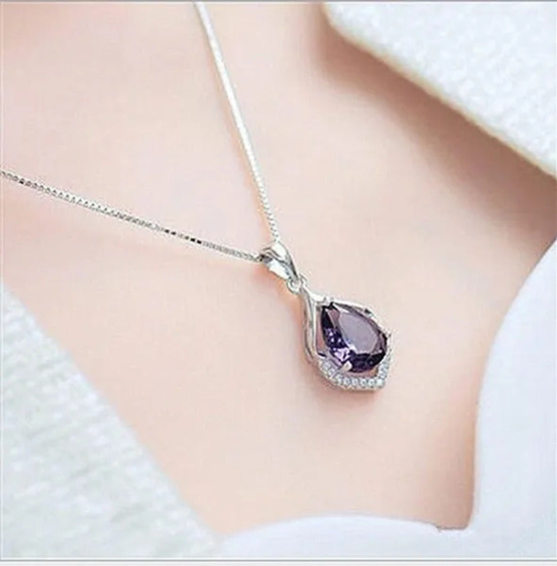 Fashion Copper Silver Plated Necklace Ladies Luxury Natural Crystal Inlaid Zirco