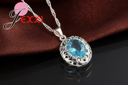 Top Quality Wedding Jewelry for Brides 925 Sterling Silver Blue CZ Diamond Zirco