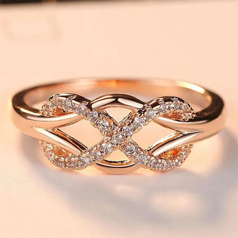 Crystal Infinity Ring Women'S Fashion Rose Gold Color Ring Wedding Jewelry