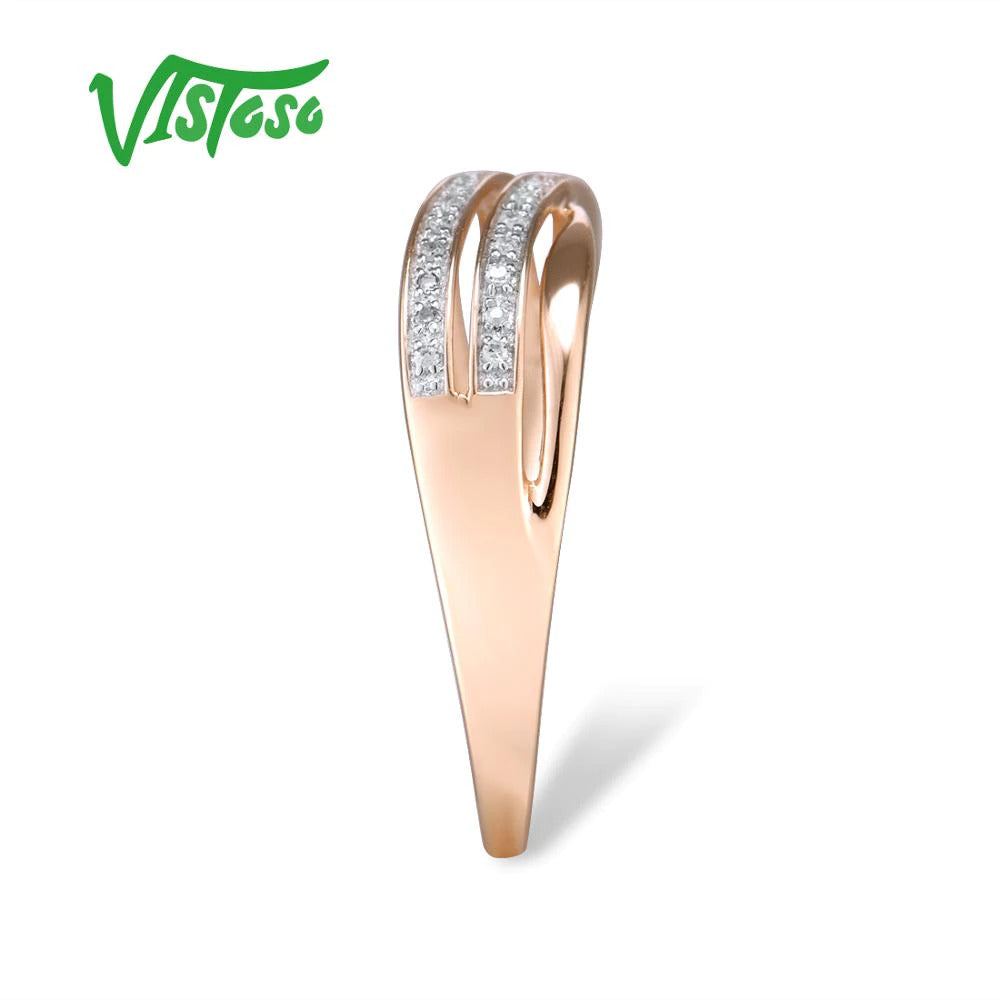 Genuine 14K 585 Rose Gold Chic Rings for Lady Sparkling Diamond Engagement