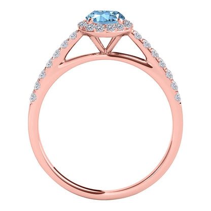 1.75 Ct. Ttw Diamond and Oval Shaped Aqumarine Ring in 10K Rose Gold