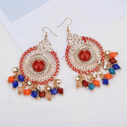 Tassel Wedding Flower Disc Dangle Drop Earrings Fashion Statement Jewelry Ethnic