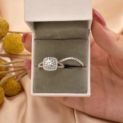 Newshe 2Pcs Wedding Ring Set Solid 925 Sterling Silver AAAAA CZ Simulate Diamond