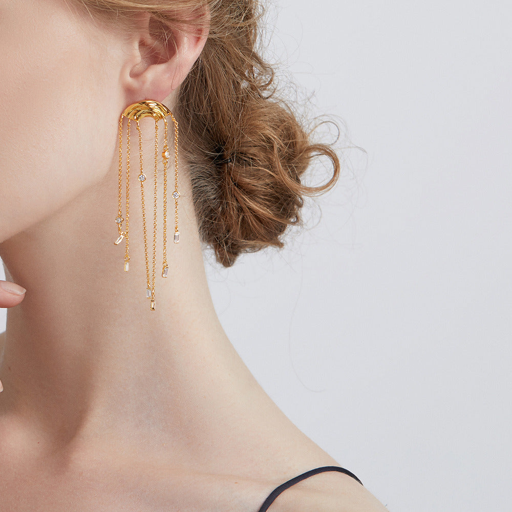 High-Quality Water Ripple Tassel Earrings