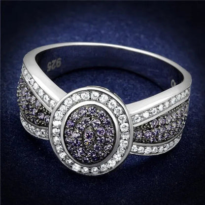 Women Rhodium & Ruthenium 925 Sterling Silver Ring with AAA Grade CZ in Amethyst