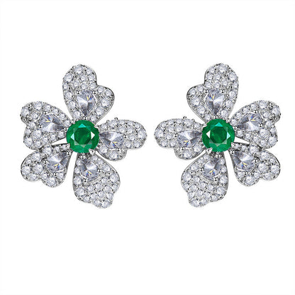 Artificial Emerald Flower Earrings 925 Silver Plated