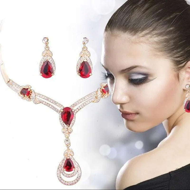 HOT Sale RED Garnet Ruby Topaz 18K Yellow/White Gold Plated Crystal Water Drop N